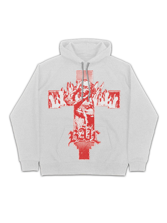 CROSS HOODIE --GREYNRED--
