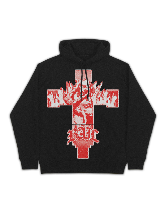 CROSS HOODIE --BLACKNRED--